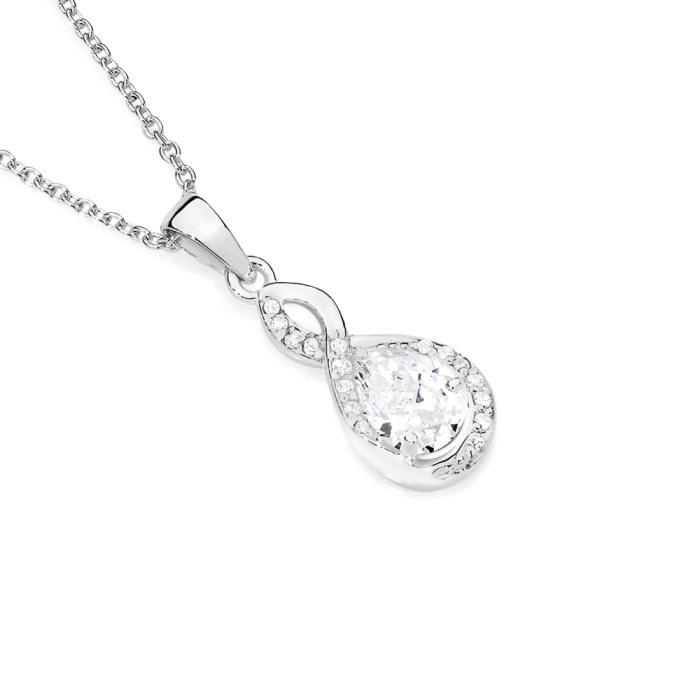 Sterling Silver Pear Cubic Zirconia & Twist Fancy Pendant