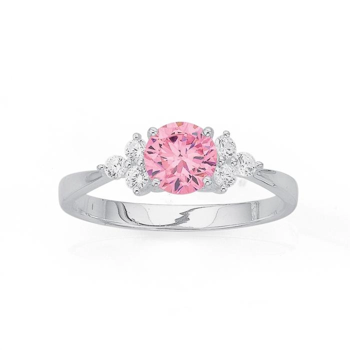 Sterling Silver Pink Cubic Zirconia Dress Ring