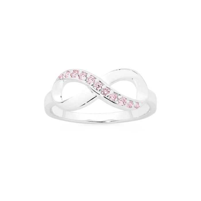 Sterling Silver Pink Cubic Zirconia Infinity Ring