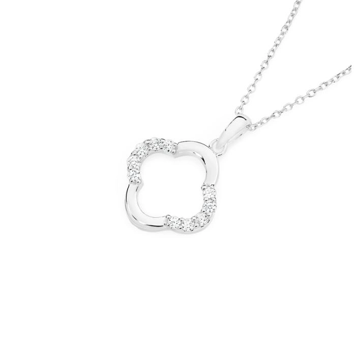 Sterling Silver Plain & Cubic Zirconia Clover Pendant