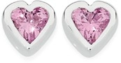 Sterling Silver Small Pink Cubic Zirconia Heart Rubover Studs