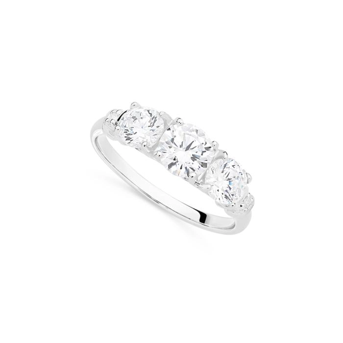 Sterling Silver Three Stone Cubic Zirconia & Shoulder Ring