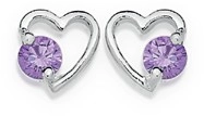 Sterling Silver Violet Cubic Zirconia Open Heart Stud Earrings