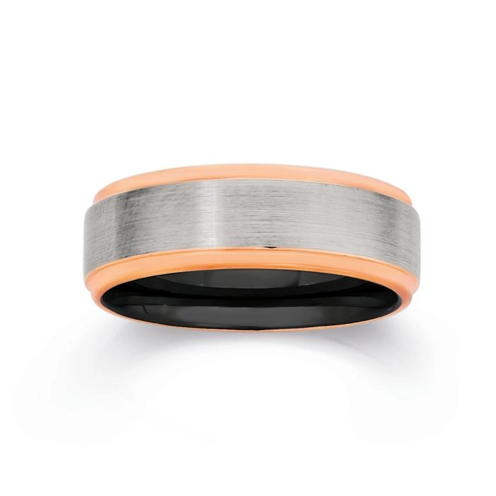 Tungsten Carbide Matte Centre with Rose Gold Plate Gents Ring