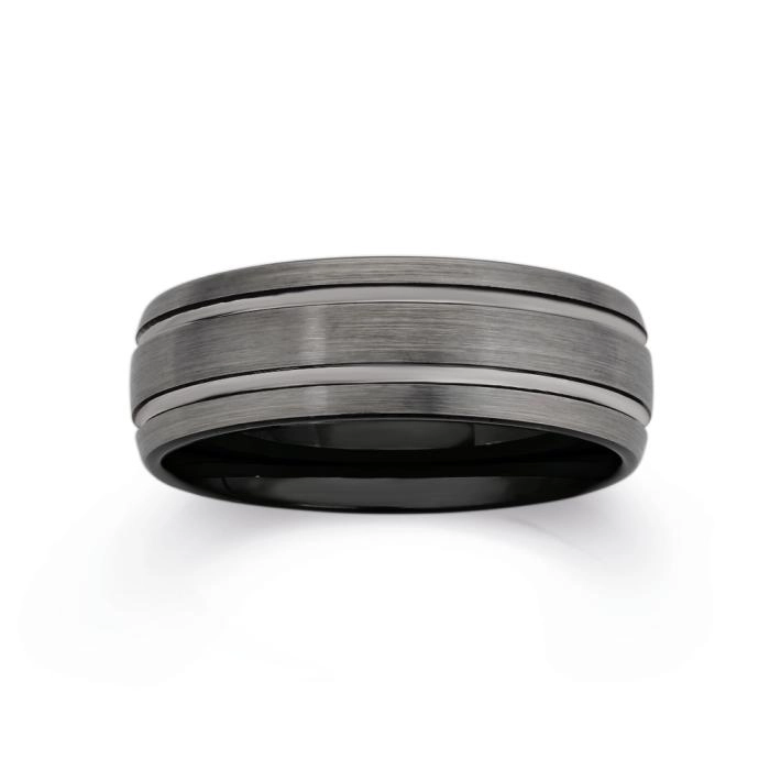 Tungsten Carbide Matte with Double Lines Gents Ring