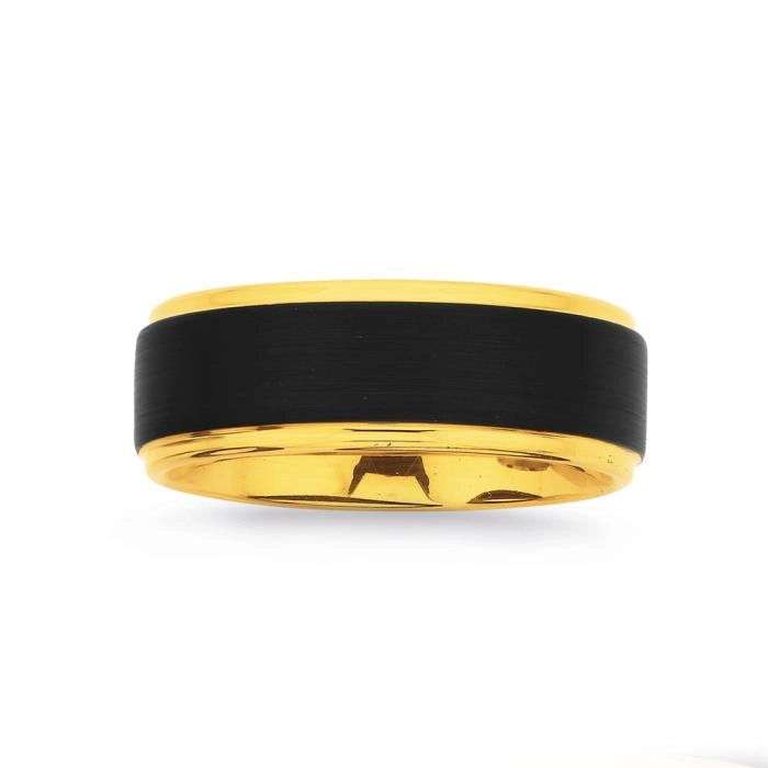 Tungsten Carbide Matte & Yellow Gold Plate Edges Gents Ring