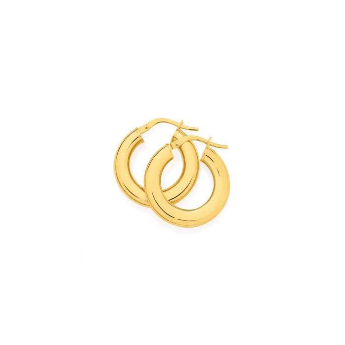 9ct Gold 12mm Flatterened Wide Tube Hoop Earrings