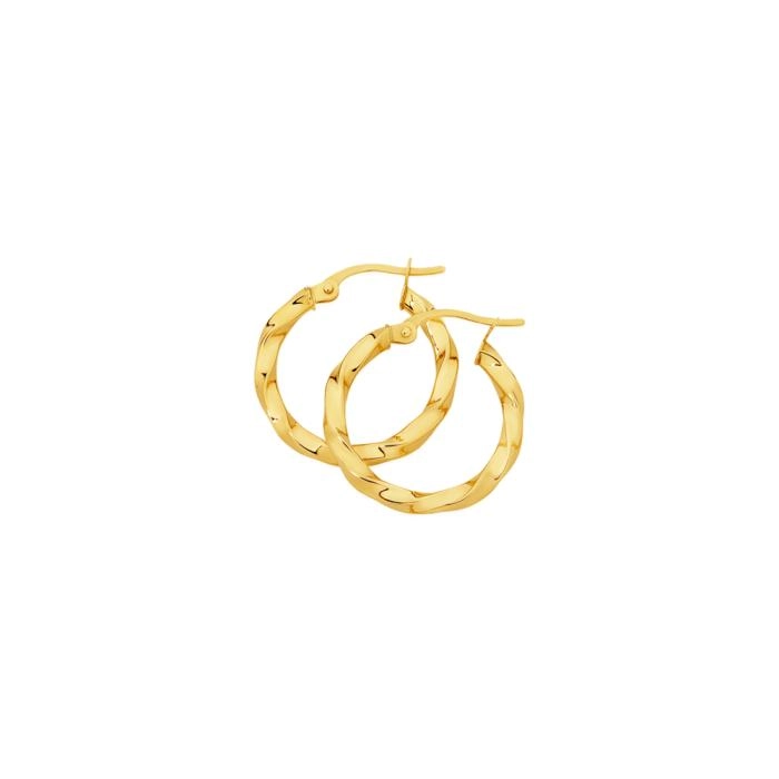 9ct Gold 15mm Square Tube Twist Earrings