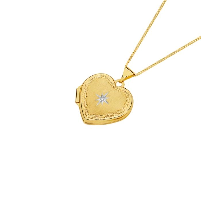 9ct Gold 18mm Diamond Centre & Border Heart Locket