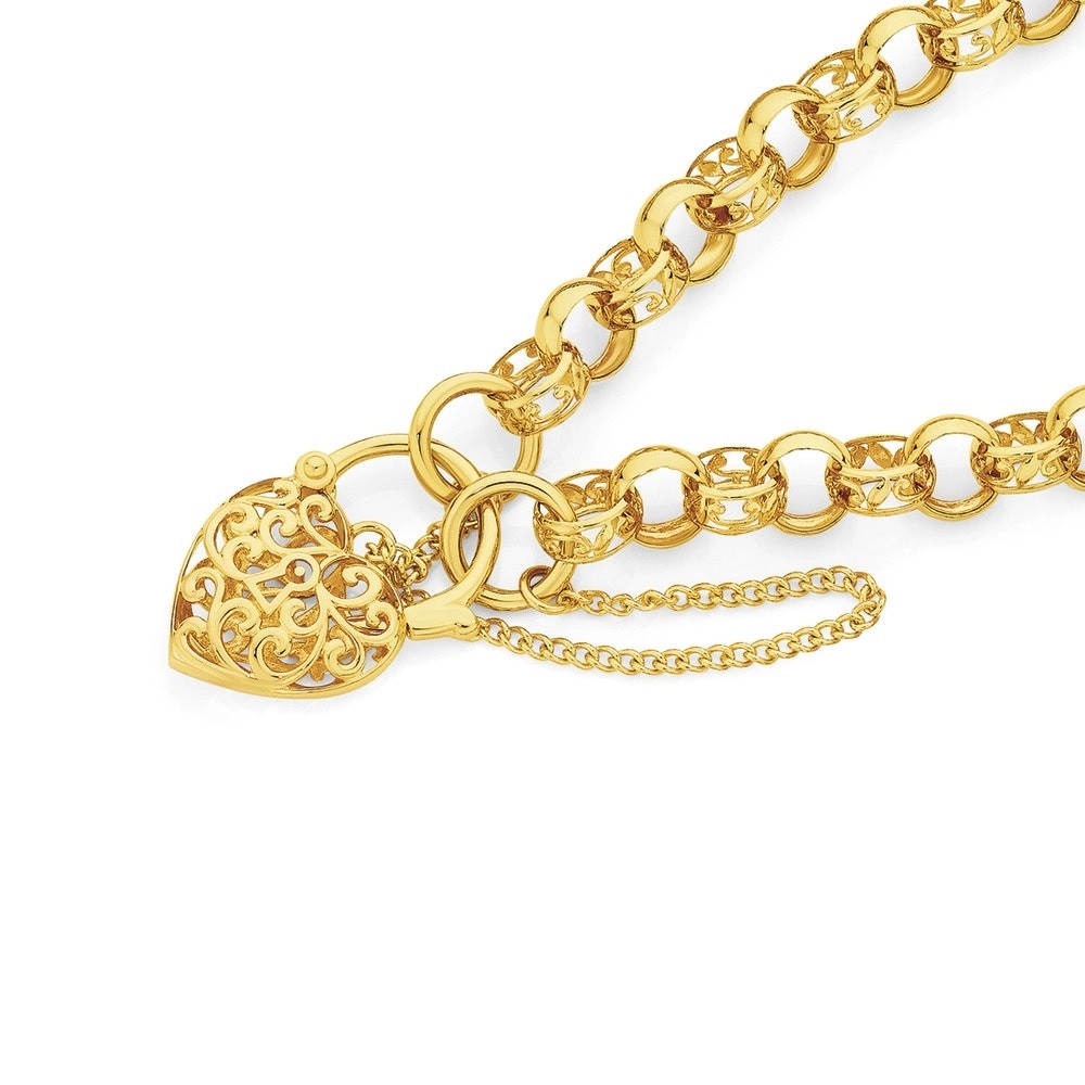 9ct Gold 19cm Solid Filigree Padlock Bracelet