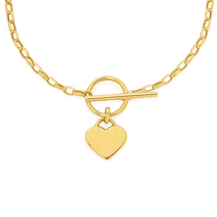 9ct Gold 45cm Heart Tag FOB Belcher Necklet