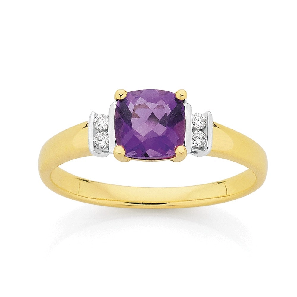 9ct Gold Amethyst & Diamond Ring