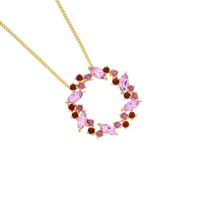 9ct Gold Amethyst, Garnet & Rhodolite Garnet Wreath Slider Pendant