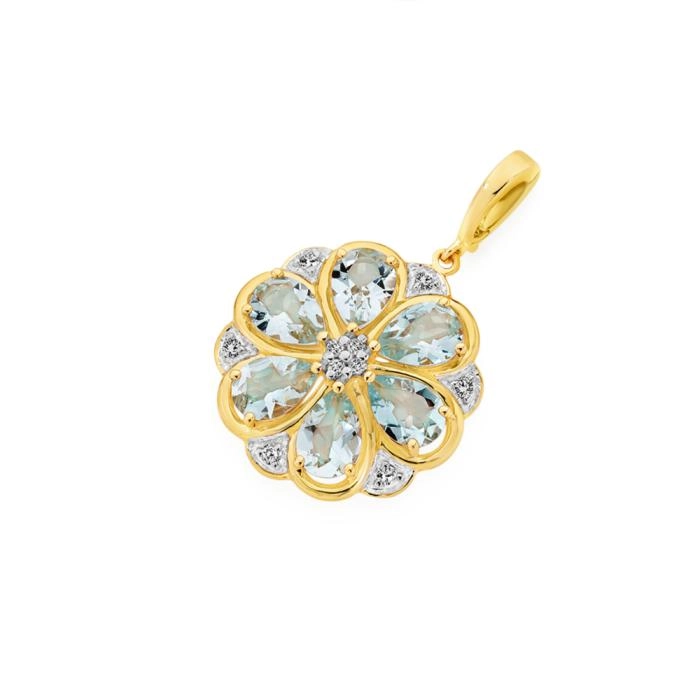 9ct Gold Aquamarine & Diamond Enhancer Pendant