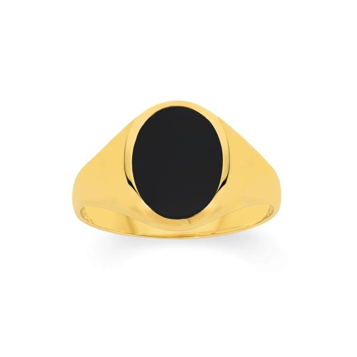 9ct Gold Black Agate Signet Gents Ring