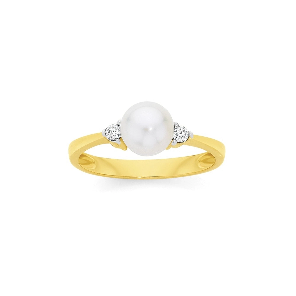 9ct Gold Cultured Freshwater Pearl & Diamond Ring