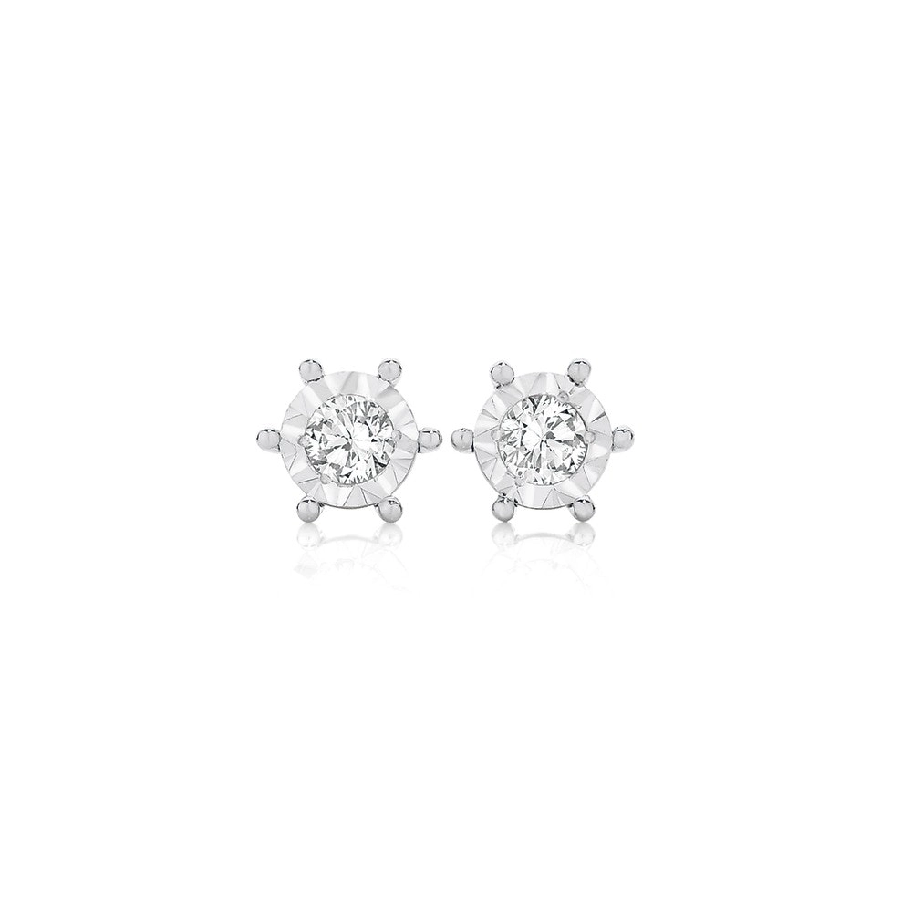 9ct Gold Diamond 6 Claw Stud Earrings