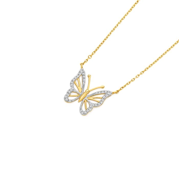 9ct Gold Diamond Butterfly Necklet