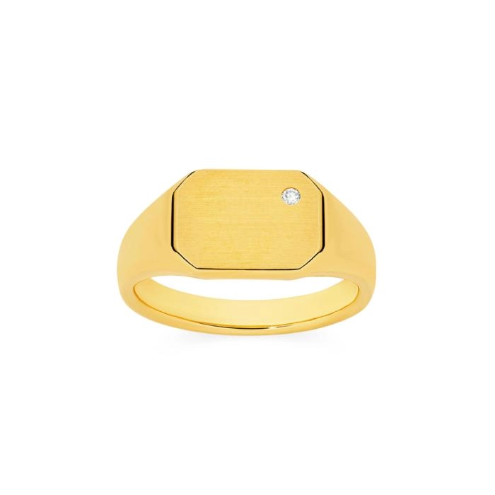 9ct Gold Diamond Corner Signet Gents Ring