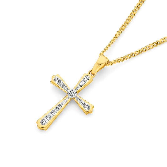 9ct Gold Diamond Cross Pendant