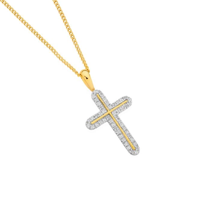 9ct Gold Diamond Cross Pendant