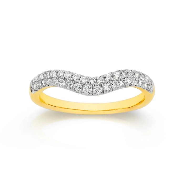 9ct Gold Diamond Curved Two Row Band