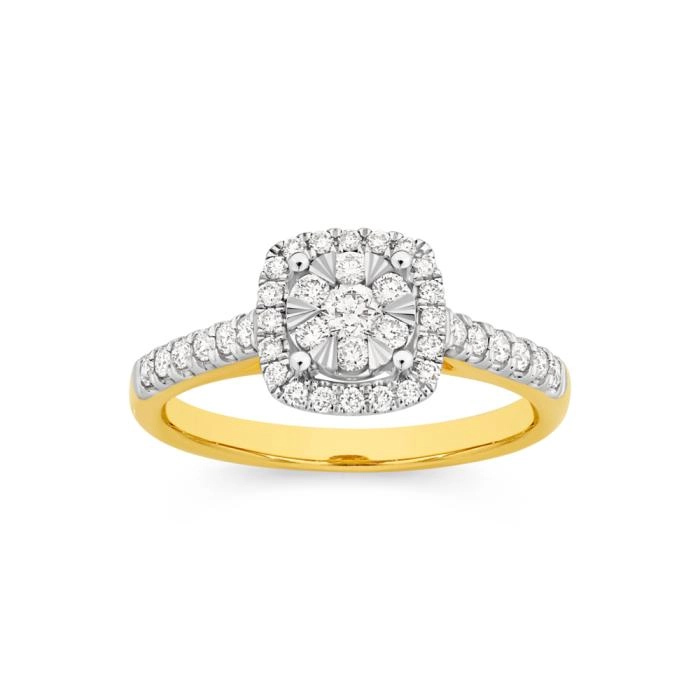 9ct Gold Diamond Cushion Shape Ring