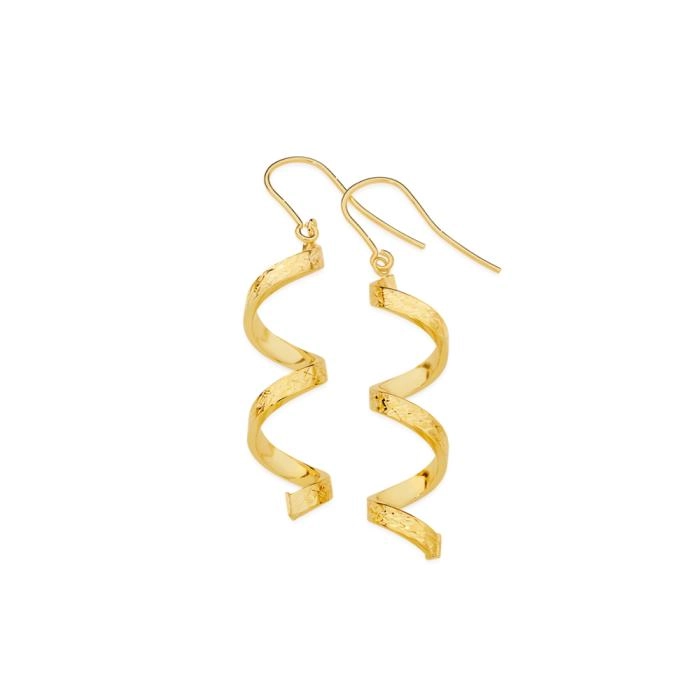 9ct Gold Diamond Cut Square Tube Spiral Hook Earrings