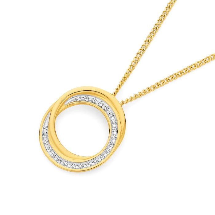 9ct Gold Diamond Double Circle Pendant