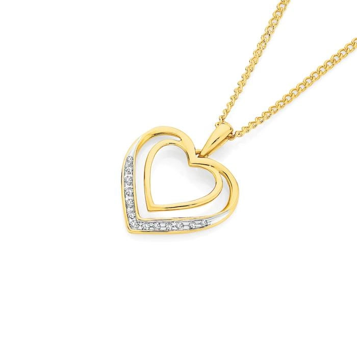 9ct Gold Diamond Double Heart Pendant