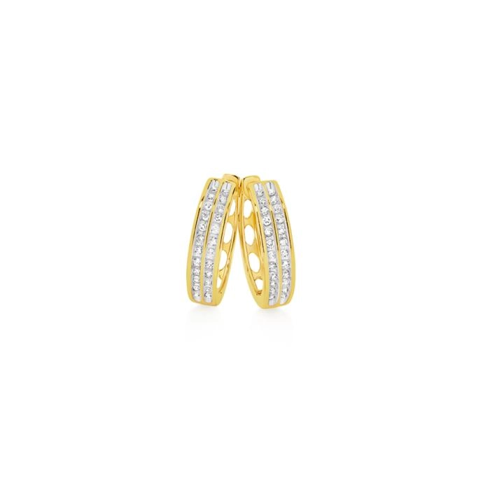 9ct Gold Diamond Double Row Huggie Earrings