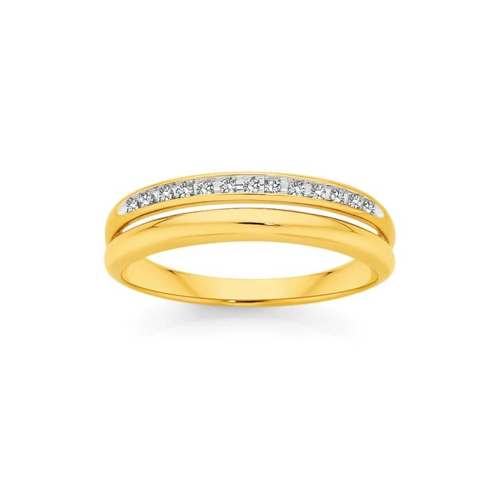 9ct Gold Diamond Double Row Split Ring