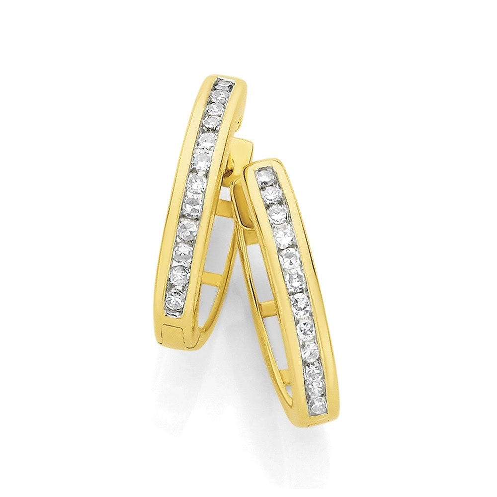 9ct Gold Diamond Hoop Earrings