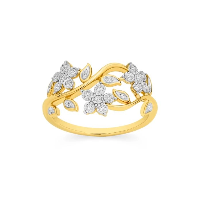 9ct Gold Diamond Leaf/Flower Ring