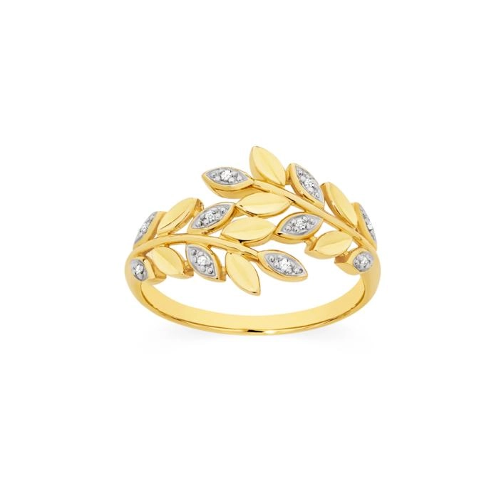 9ct Gold Diamond Leafy Ring