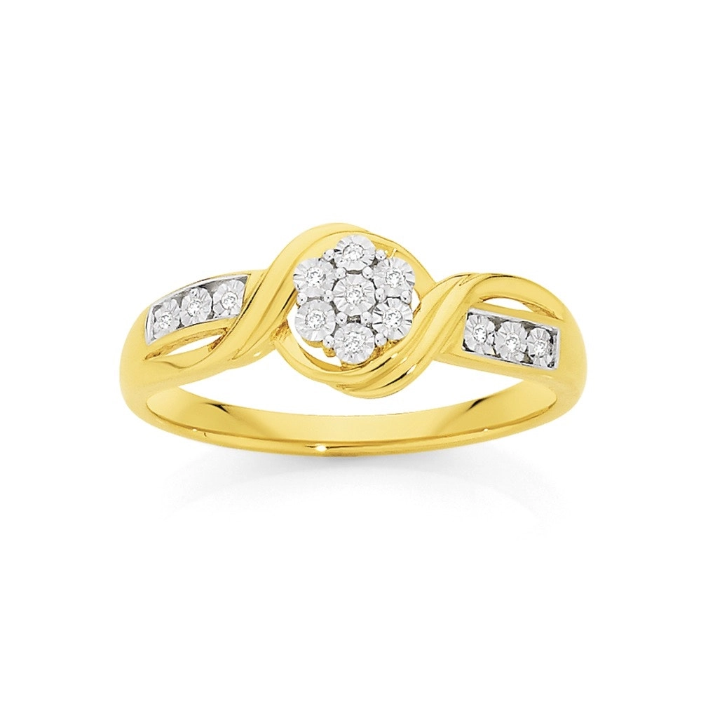 9ct Gold Diamond Miracle Set Flower Twist Ring