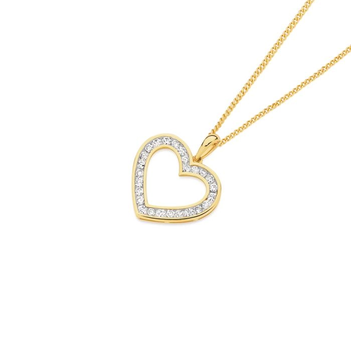 9ct Gold Diamond Open Heart Pendant