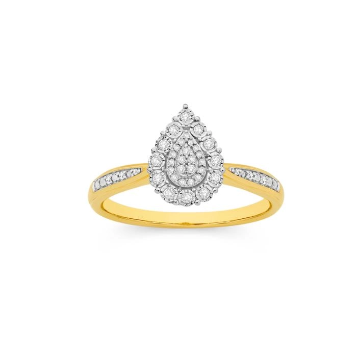 9ct Gold Diamond Pear Cluster Ring