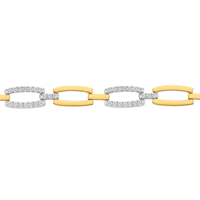 9ct Gold Diamond Rectangle Link Bracelet