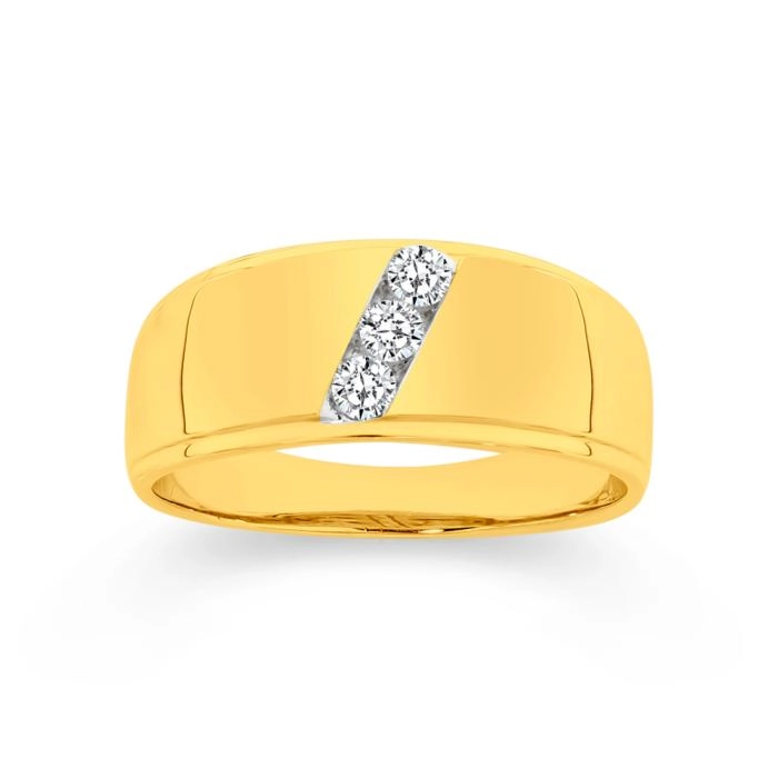 9ct Gold Diamond Tapered Dome Gents Ring