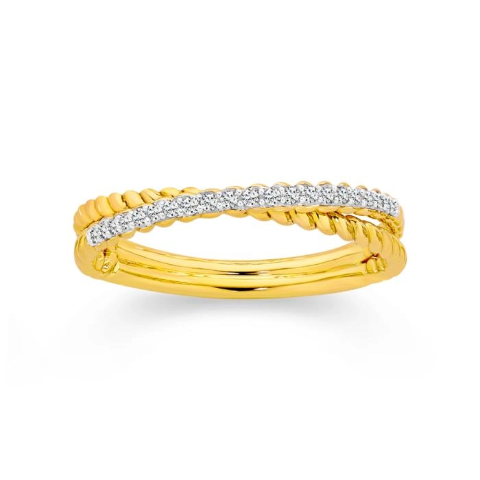 9ct Gold Diamond Twisted Band