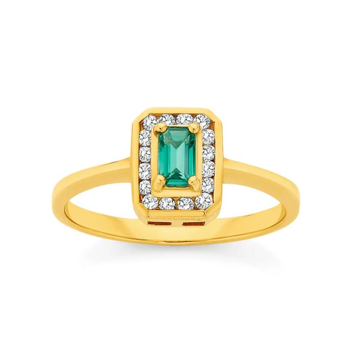 9ct Gold Emerald & Diamond Dress Ring