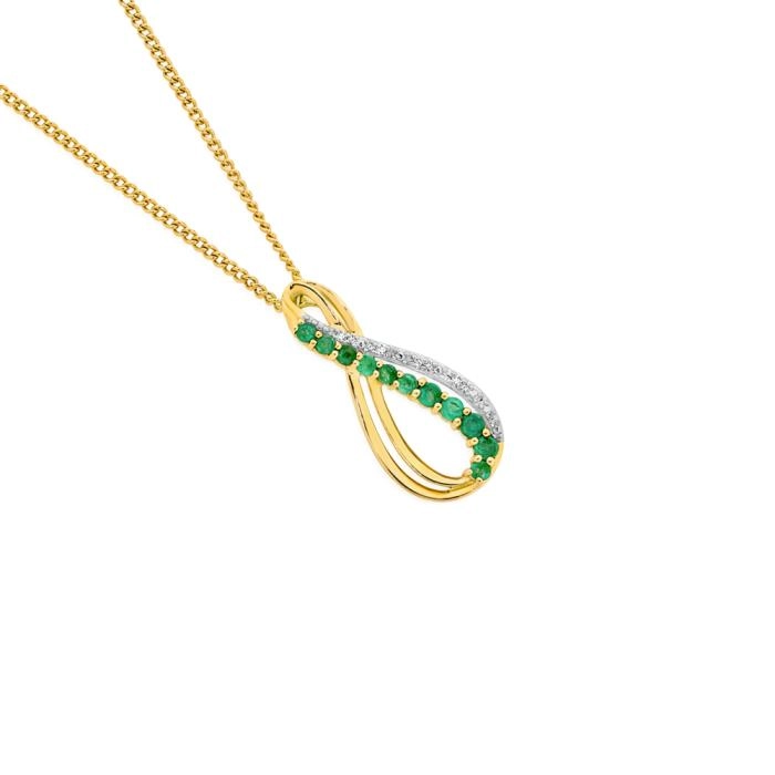 9ct Gold Natural Emerald & Diamond Infinity Slider Pendant