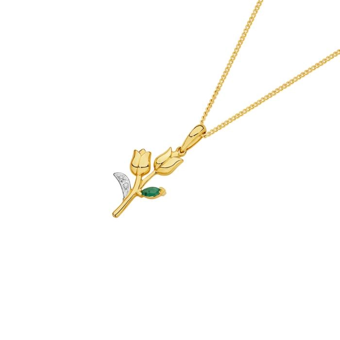 9ct Gold Natural Emerald & Diamond Pendant