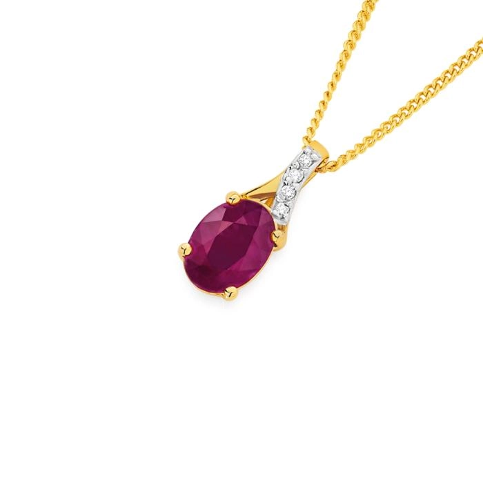 9ct Gold Natural Ruby & Diamond Slider Pendant