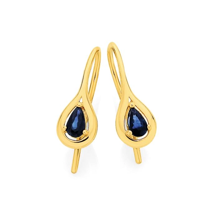 9ct Gold Natural Sapphire Drop Earrings