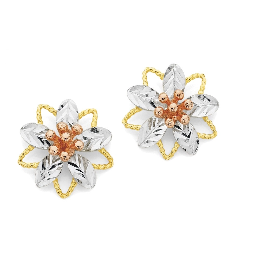 9ct Gold Tri Tone Flower Stud Earrings