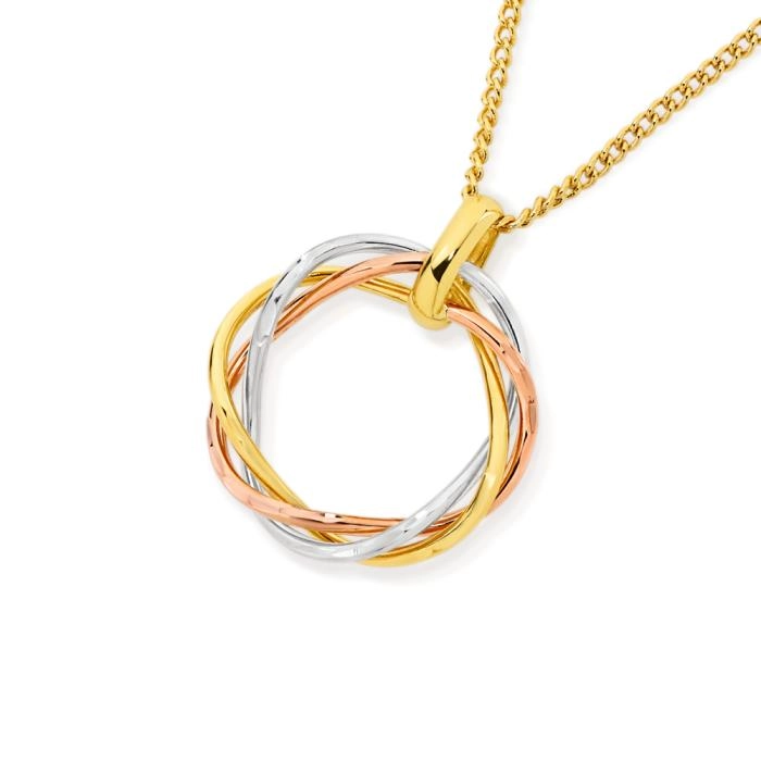 9ct Gold Tri Tone Plaited Circle Pendant