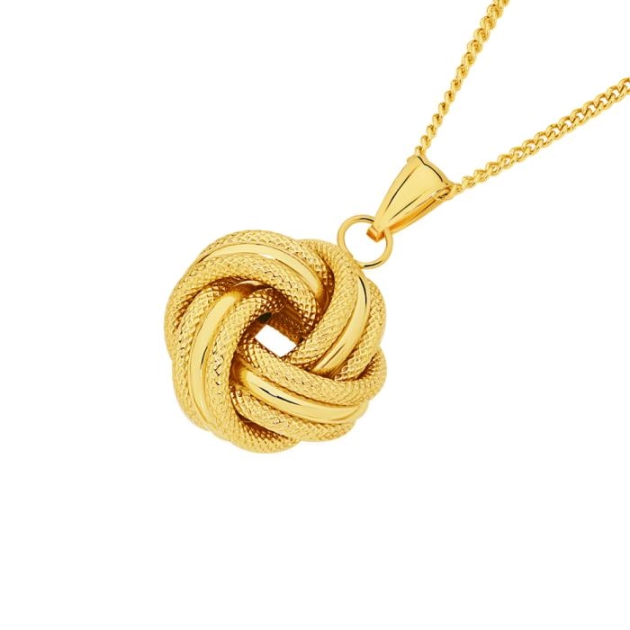 9ct Gold Triple Plain & Patterned Knot Pendant