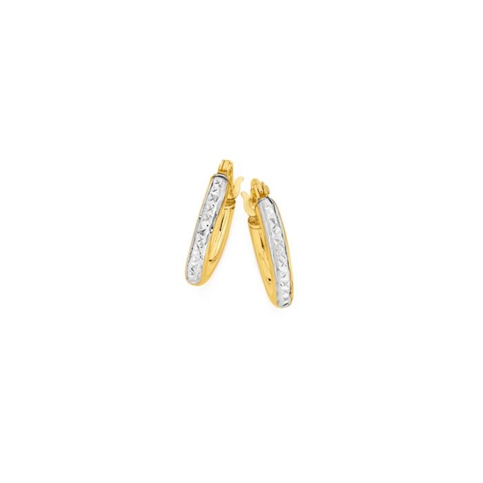 9ct Gold Two Tone 10mm Diamond-Cut Front Hoop Earrings